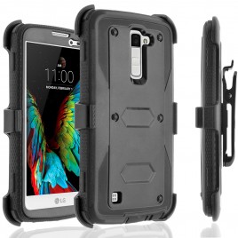 LG K10, LG Premier LTE Case, [SUPER GUARD] Dual Layer Protection With [Built-in Screen Protector] Holster Locking Belt Clip+Circle(TM) Stylus Touch Screen Pen (Black)